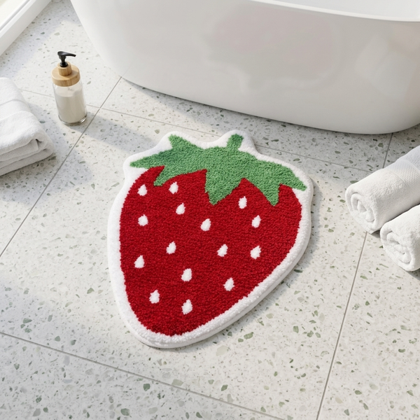 Sweet Strawberry Shaped Tufted Microfiber Novelty Anti-Skid Bathroom Mat (45 x 75 cm) - (CD)