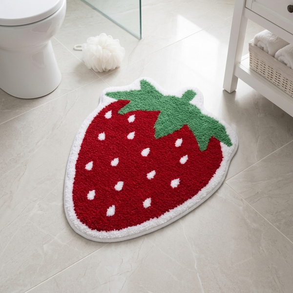 Sweet Strawberry Shaped Tufted Microfiber Novelty Anti-Skid Bathroom Mat (45 x 75 cm) - (CD)