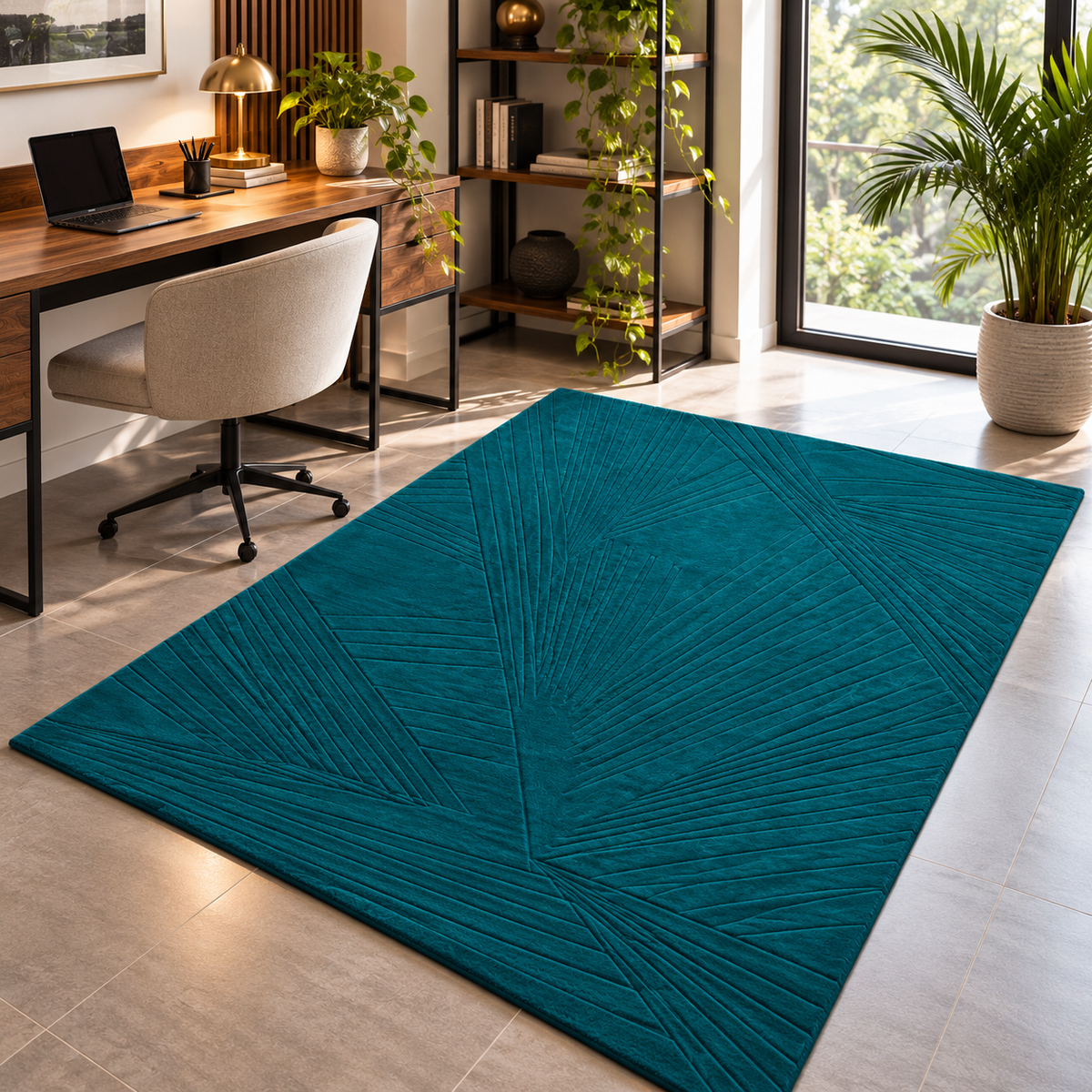 Teal Abstract New Zealand Wool Rug | Embossed Geometric Abstract Pattern (GG)