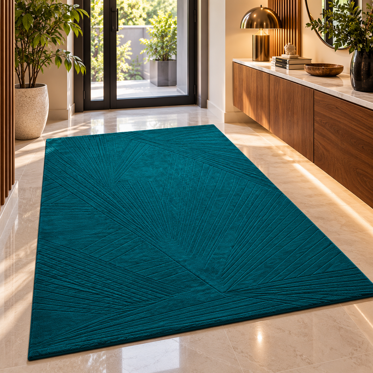 Teal Abstract New Zealand Wool Rug | Embossed Geometric Abstract Pattern (GG)
