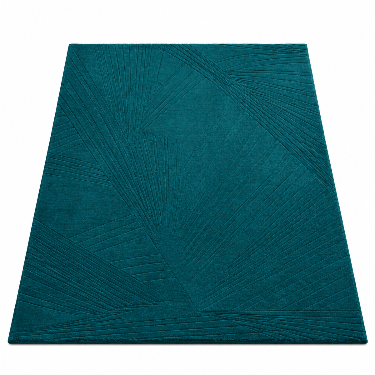 Teal Abstract New Zealand Wool Rug | Embossed Geometric Abstract Pattern (GG)