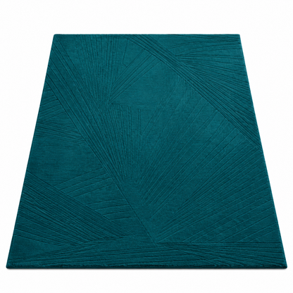 Teal Abstract New Zealand Wool Rug | Embossed Geometric Abstract Pattern (GG)