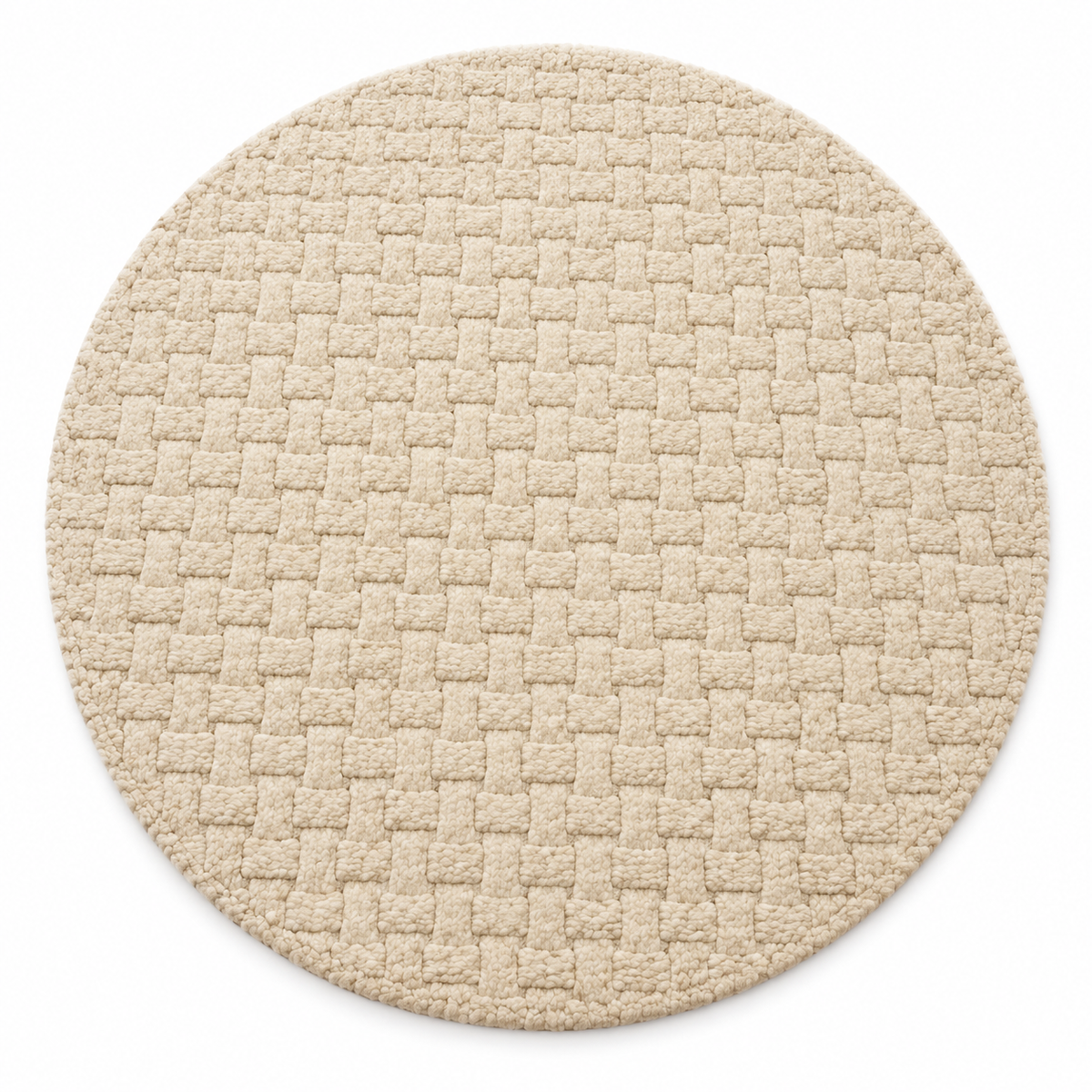 Textured Basketweave Round Rug | Raised Dimensional Basketweave Grid Pattern (GG)