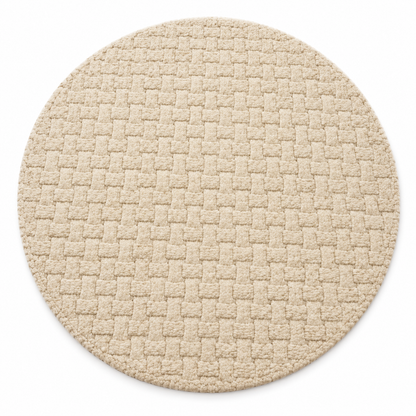 Textured Basketweave Round Rug | Raised Dimensional Basketweave Grid Pattern (GG)