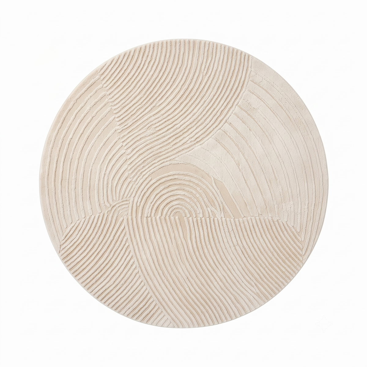 Textured Beige Wool Rug | Oval Shape with Raised Linear Patterns (GG)