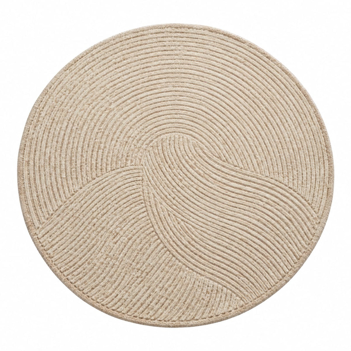 Textured Neutral Grooved Round Rug | Abstract Three-Panel Grooved Pinwheel Layout (GG)