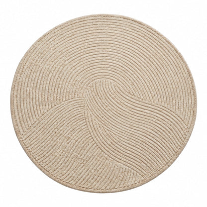 Textured Neutral Grooved Round Rug | Abstract Three-Panel Grooved Pinwheel Layout (GG)