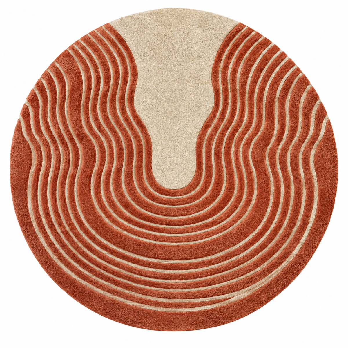Textured Terracotta Concentric Round Rug | Horseshoe-Shaped Concentric High-Low Ripples (GG)