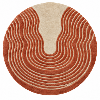 Textured Terracotta Concentric Round Rug | Horseshoe-Shaped Concentric High-Low Ripples (GG)