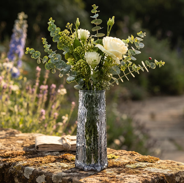 The Prism Bark Textured Smoke Glass Tall Column Vase (W)