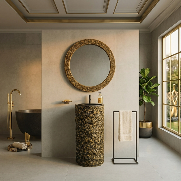 The Rock Black Gold Pedestal | Stone & Wood Series 400mm (W) x 400mm (D) x 850mm (H) - (V)