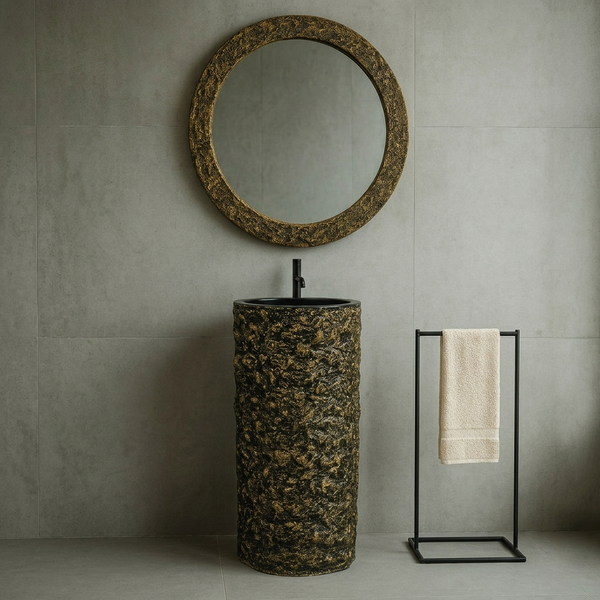 The Rock Black Gold Pedestal | Stone & Wood Series 400mm (W) x 400mm (D) x 850mm (H) - (V)