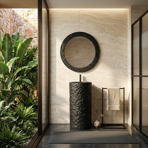 The Rock Pedestal | Stone & Wood Collection 400mm (W) x 400mm (D) x 850mm (H) - (V)