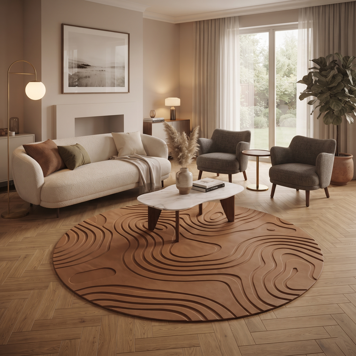 Topographic Brown Wool Rug | Flowing Contour Lines (GG)
