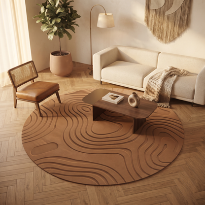 Topographic Brown Wool Rug | Flowing Contour Lines (GG)