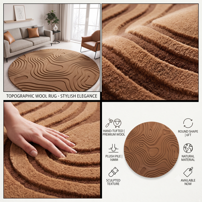 Topographic Brown Wool Rug | Flowing Contour Lines (GG)