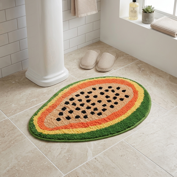 Tropical Papaya Slice Tufted Microfiber Oval Non-Slip Cute Bathroom Mat (45 x 75 cm) - (CD)