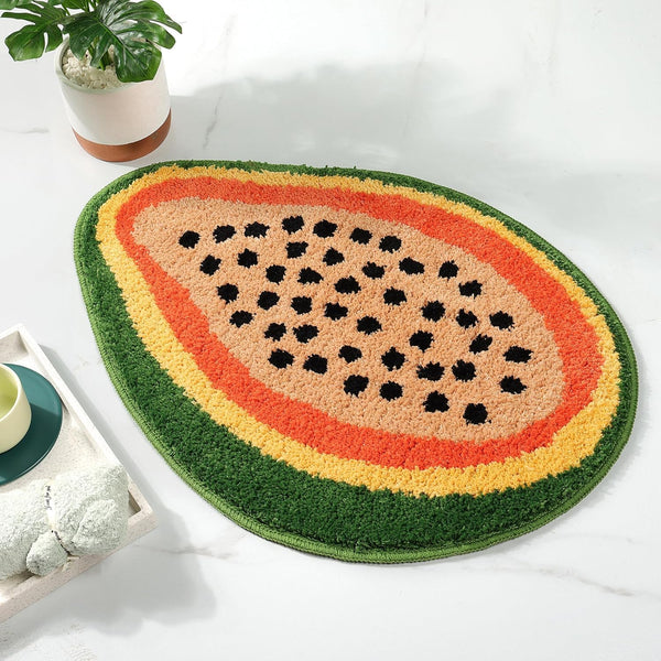 Tropical Papaya Slice Tufted Microfiber Oval Non-Slip Cute Bathroom Mat (45 x 75 cm) - (CD)