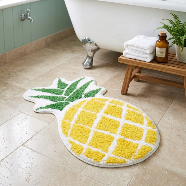 Tropical Pineapple Shaped Tufted Microfiber Novelty Anti-Skid Bathroom Mat (45 x 75 cm) - (CD)