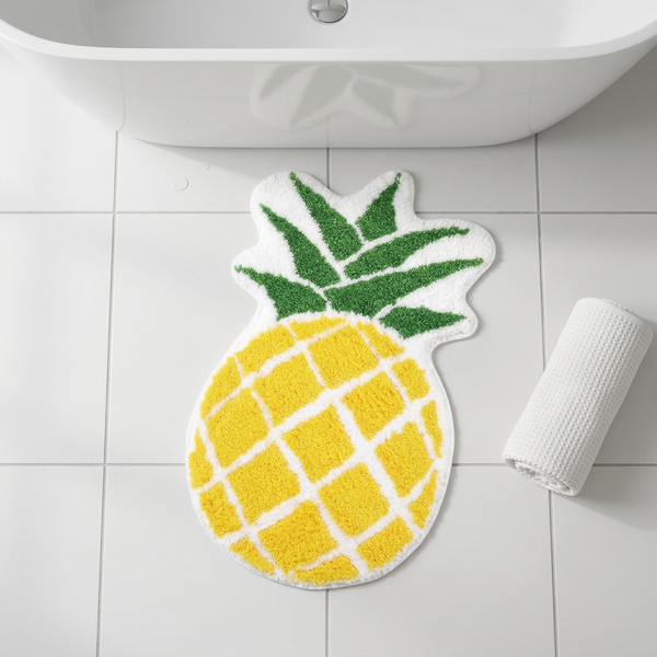 Tropical Pineapple Shaped Tufted Microfiber Novelty Anti-Skid Bathroom Mat (45 x 75 cm) - (CD)