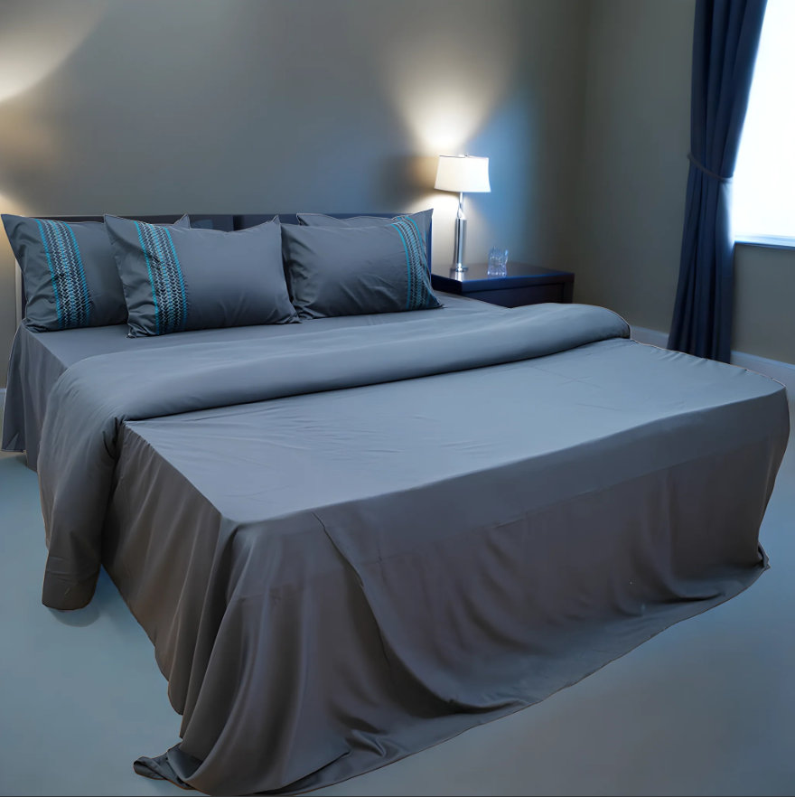 Unicorn Blue Reven (400TC) - 100% Cotton King-Size Bedsheet + 2 Pillow Covers