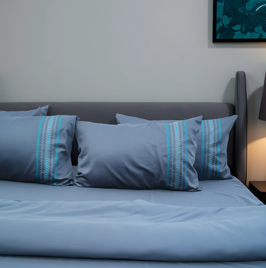 Unicorn Blue Reven (400TC) - 100% Cotton King-Size Bedsheet + 2 Pillow Covers