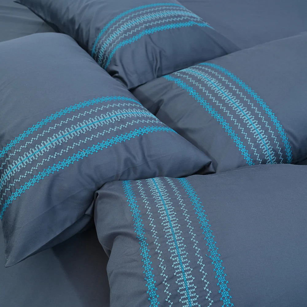 Unicorn Blue Reven (400TC) - 100% Cotton King-Size Bedsheet + 2 Pillow Covers