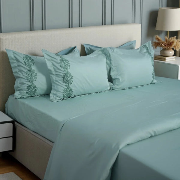 Unicorn Blue Reven (Mint) (400TC) - 100% Cotton King-Size Bedsheet + 2 Pillow Covers