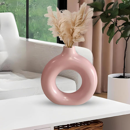 Sleek Ceramic Donut Glossy Vase - 12 Inch (MVS)