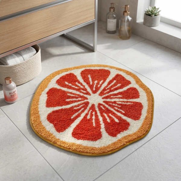 Vibrant Orange Slice Round Anti-Skid Microfiber Bathroom Mat (60 x 60 cm) - (CD)