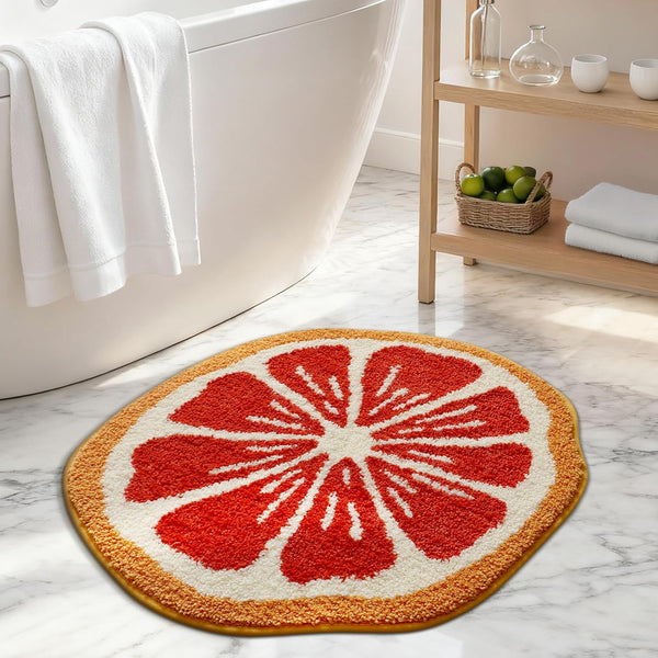 Vibrant Orange Slice Round Anti-Skid Microfiber Bathroom Mat (60 x 60 cm) - (CD)