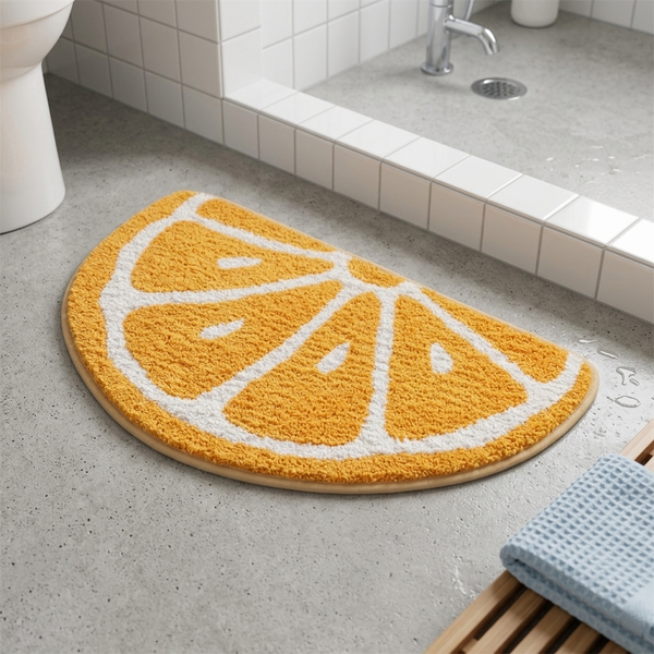Vibrant Orange Slice Tufted Microfiber Half-Moon Anti-Skid Bathroom Mat (45 x 75 cm) - (CD)