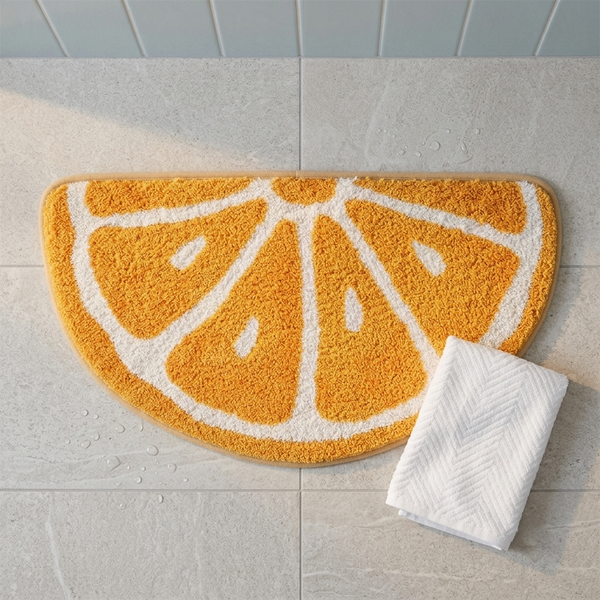 Vibrant Orange Slice Tufted Microfiber Half-Moon Anti-Skid Bathroom Mat (45 x 75 cm) - (CD)