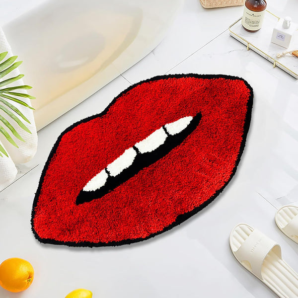 Vibrant Red Lip Shaped Tufted Microfiber Novelty Anti-Skid Bathroom Mat (45 x 75 cm) - (CD)