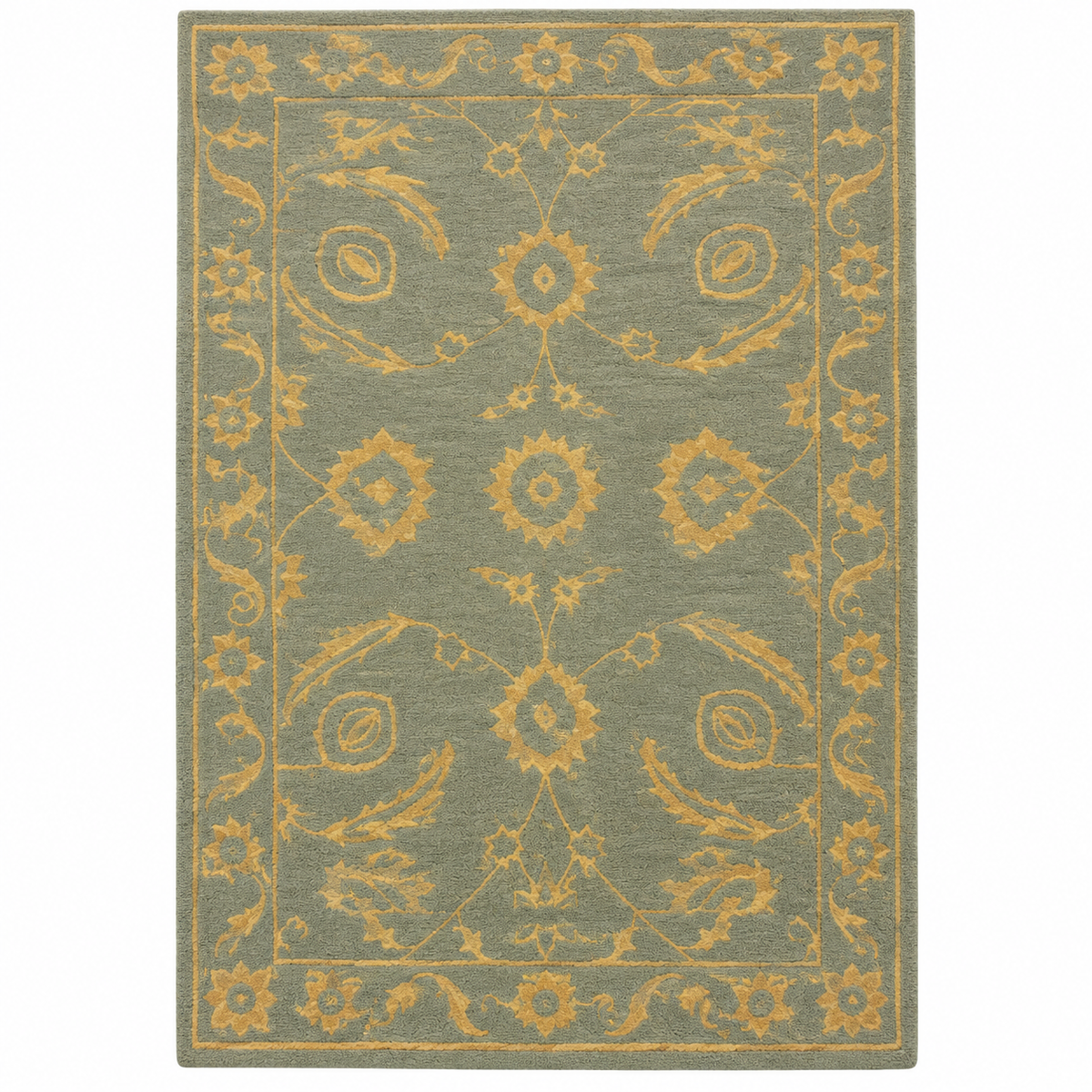Vintage Sage New Zealand Wool Rug | Traditional Floral and Ornamental Motif (GG)