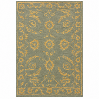 Vintage Sage New Zealand Wool Rug | Traditional Floral and Ornamental Motif (GG)