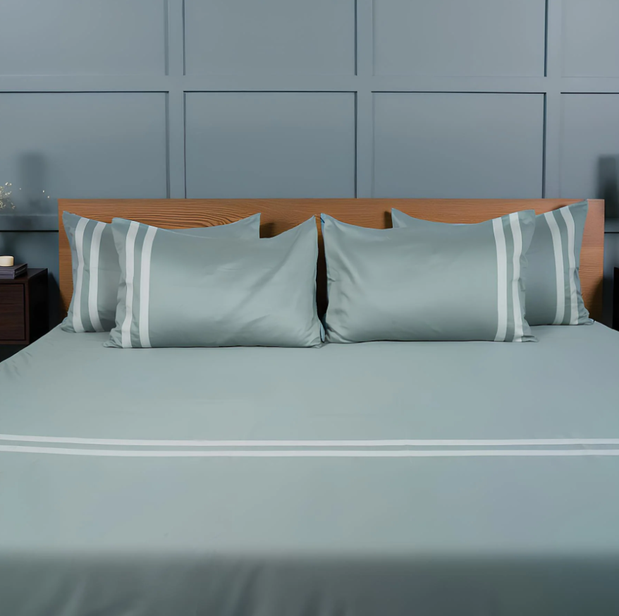 Viviz Aqua Marine (600 TC) - 100% Cotton King-Size Bedsheet + 2 Pillow Covers