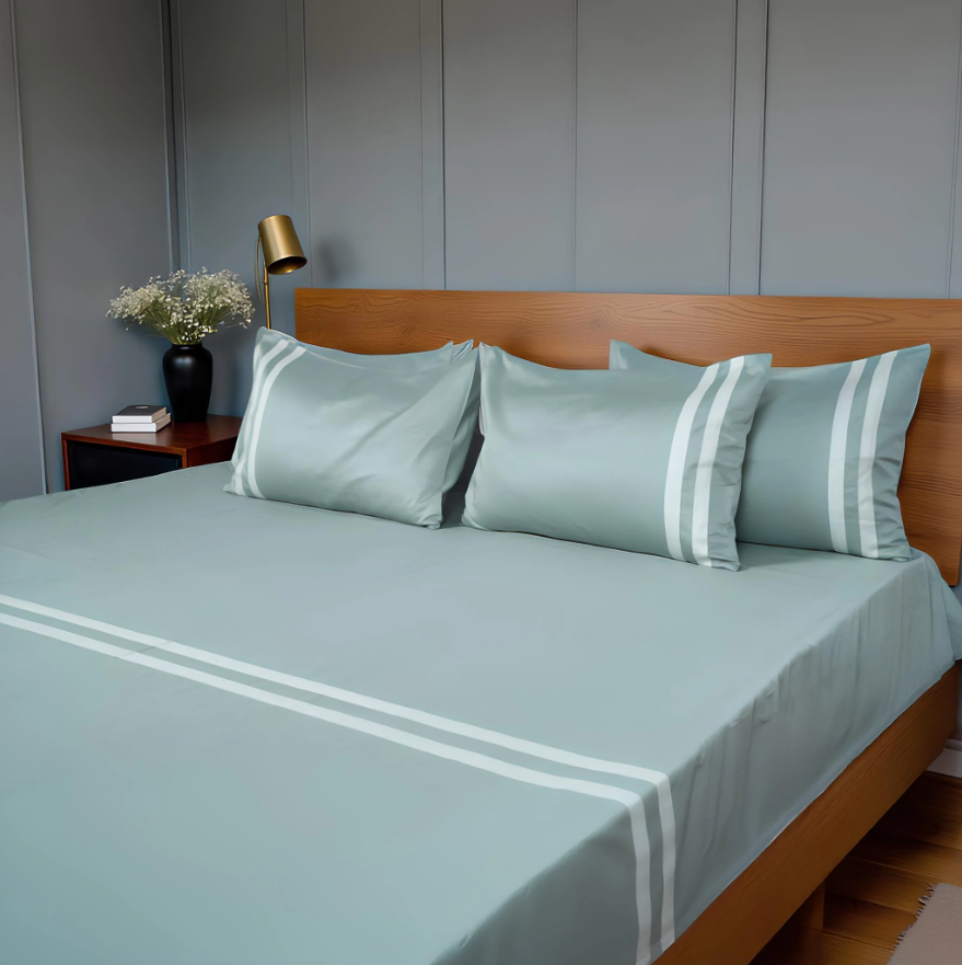 Viviz Aqua Marine (600 TC) - 100% Cotton King-Size Bedsheet + 2 Pillow Covers