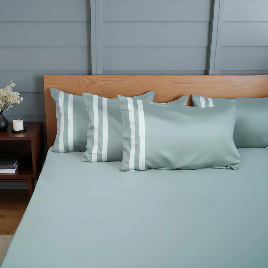 Viviz Aqua Marine (600 TC) - 100% Cotton King-Size Bedsheet + 2 Pillow Covers