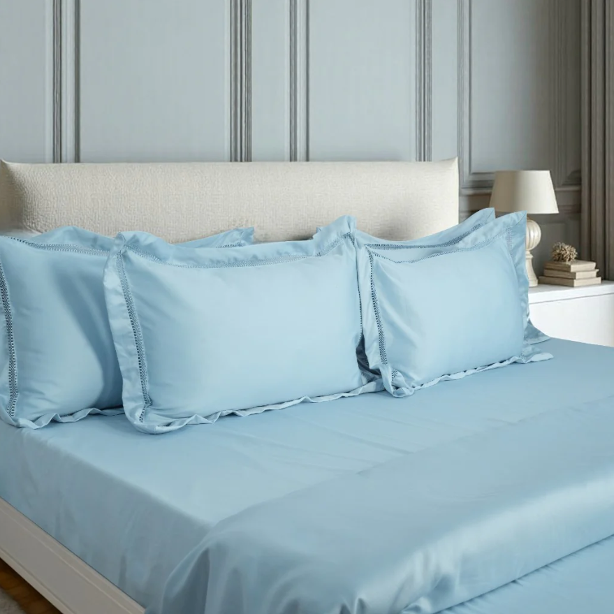 WAVS Bedsheet (300TC SATIN) - 100% Cotton King-Size Bedsheet + 2 Pillow Covers