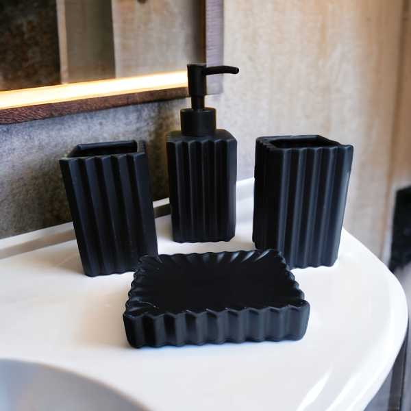 The Linear Luxe Bathroom Accessories Set - 1 Soap Dispenser + Toothbrush Holder + 1 Tumblers + 1 Soap Dish (W) Urban Nivasa