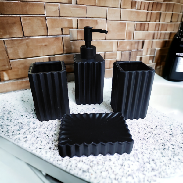 The Linear Luxe Bathroom Accessory Set - 1 Soap Dispenser + Toothbrush Holder + 1 Tumblers + 1 Soap Dish (W)