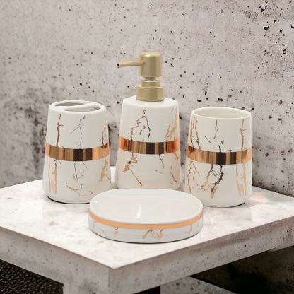 Minimalist Metallic Design Bathroom Accessories Set - 1 Soap Dispenser + Toothbrush Holder + 1 Tumblers + 1 Soap Dish (W)