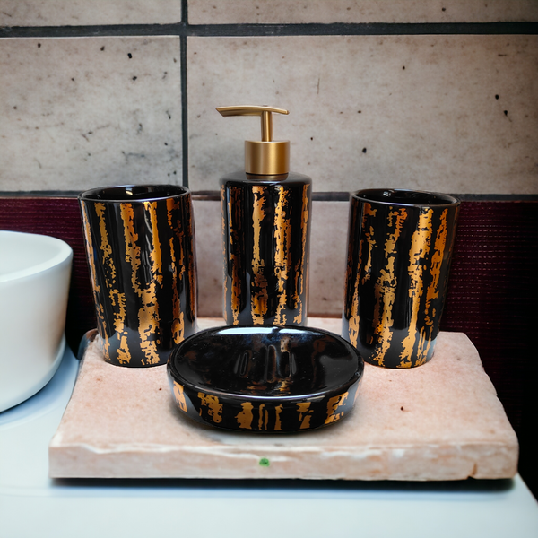 Midnight & Mist Bathroom Accessories Set - 1 Soap Dispenser + Toothbrush Holder + 1 Tumblers + 1 Soap Dish (W) Urban Nivasa