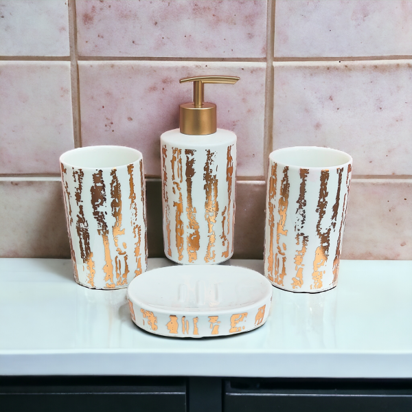 Midnight & Mist Bathroom Accessories Set - 1 Soap Dispenser + Toothbrush Holder + 1 Tumblers + 1 Soap Dish (W)