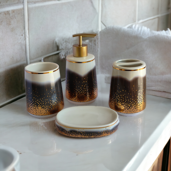 Abstract Nebula Bathroom Accessories Set - 1 Soap Dispenser + Toothbrush Holder + 1 Tumblers + 1 Soap Dish (W)