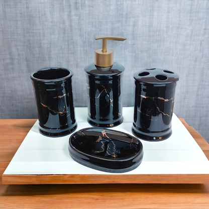 Elysian Marble Accents Bathroom Accessories Set - 1 Soap Dispenser + Toothbrush Holder + 1 Tumblers + 1 Soap Dish (W)