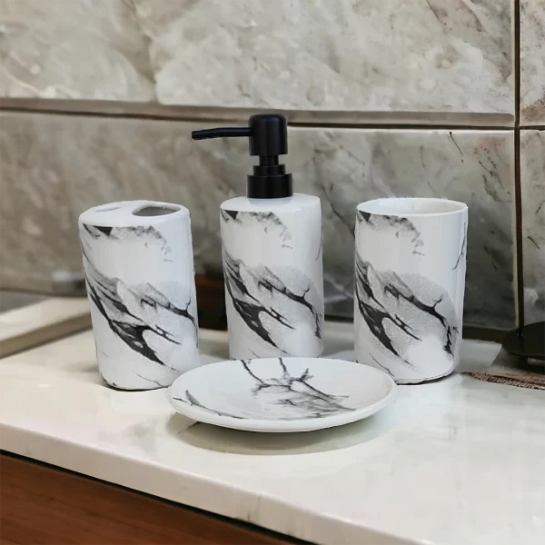 Lumina Bathroom Accessories Set - 1 Soap Dispenser + Toothbrush Holder + 1 Tumblers + 1 Soap Dish (W)