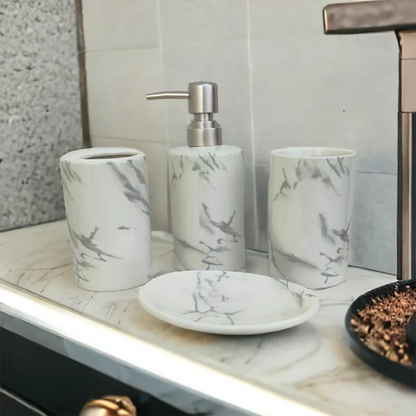 Luxe Bathroom Accessories Set - 1 Soap Dispenser + Toothbrush Holder + 1 Tumblers + 1 Soap Dish (W)