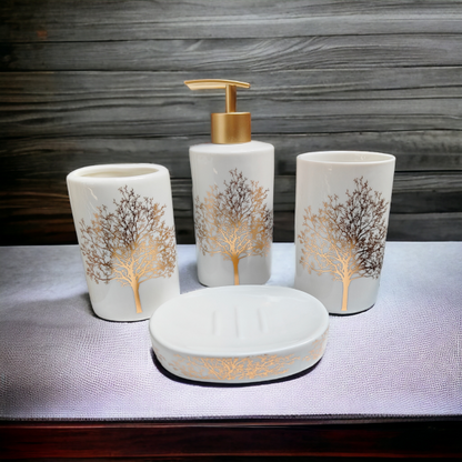 Nature-Inspired Bathroom Accessories Set - 1 Soap Dispenser + Toothbrush Holder + 1 Tumblers + 1 Soap Dish (W)